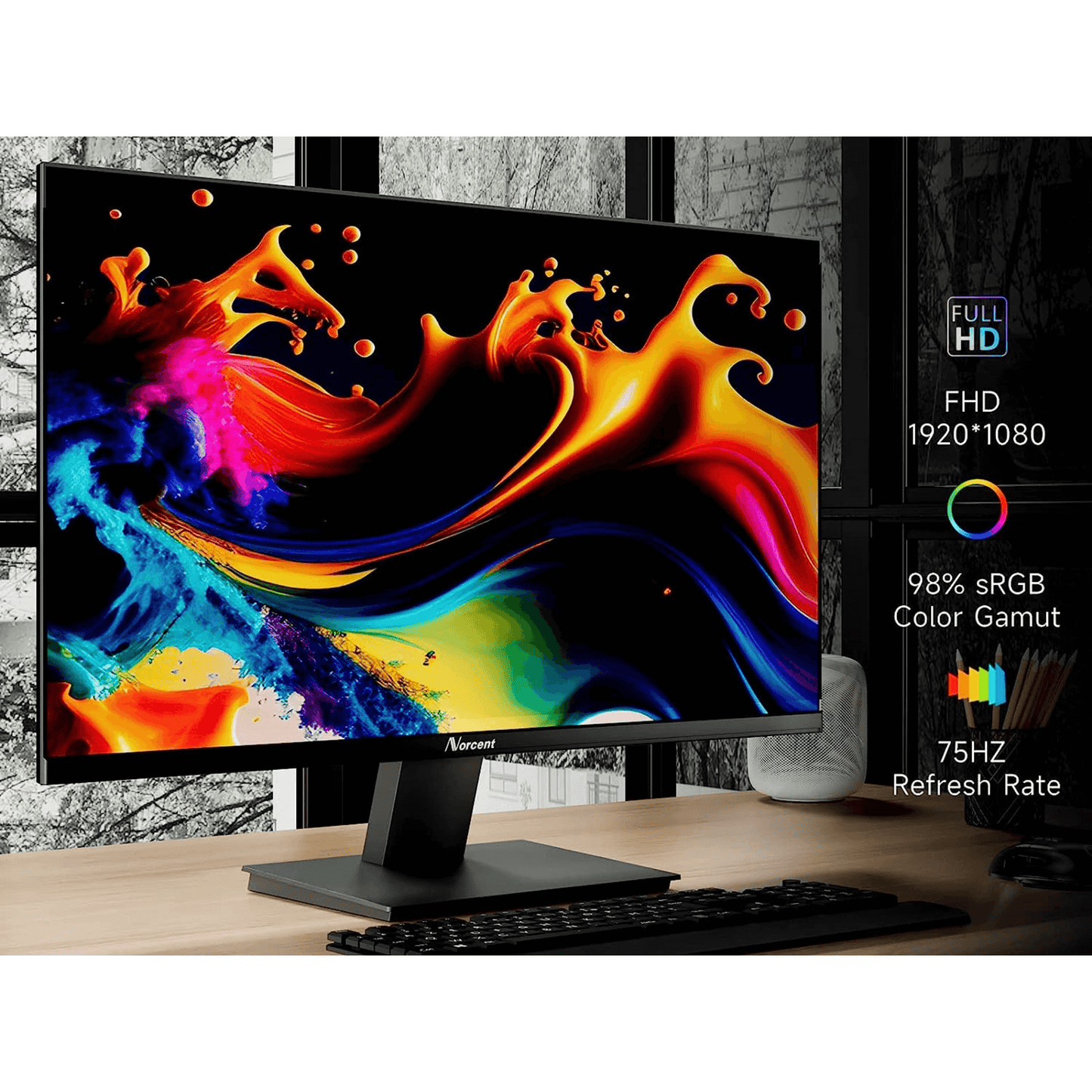 Norcent 27 Inch Frameless Computer Monitor FHD 75HZ VA with Built-In S