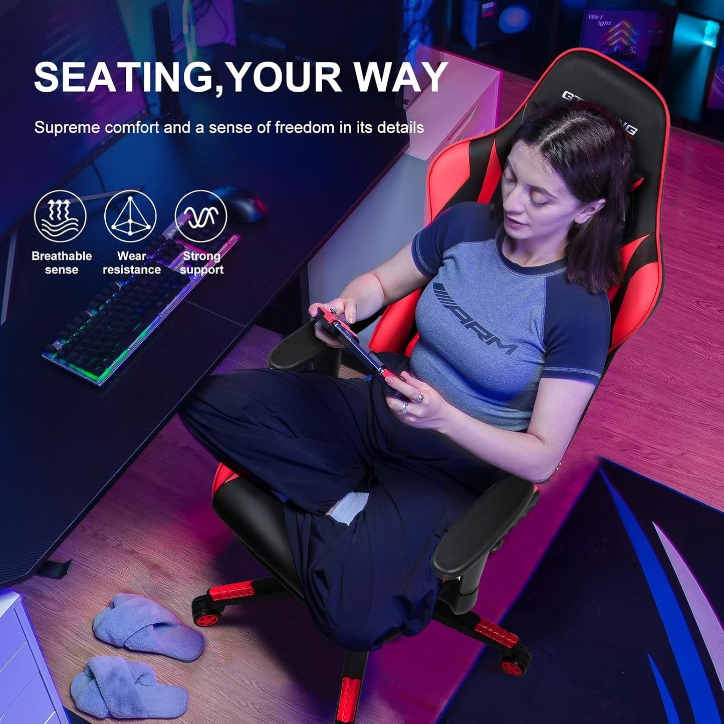 Gaming Chair with Footrest, Ergonomic Computer Game Desk Chair,
