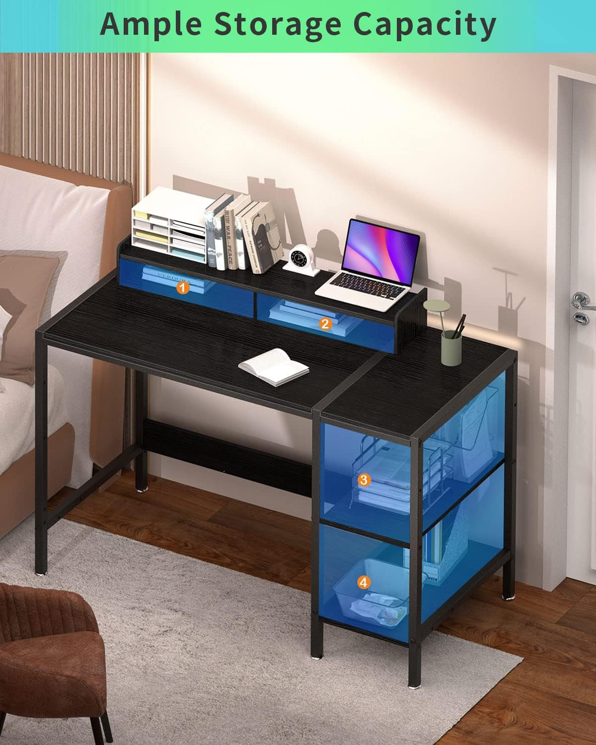 Computer Desk - 47” Gaming Desk, Home Office Desk with Storage, Small