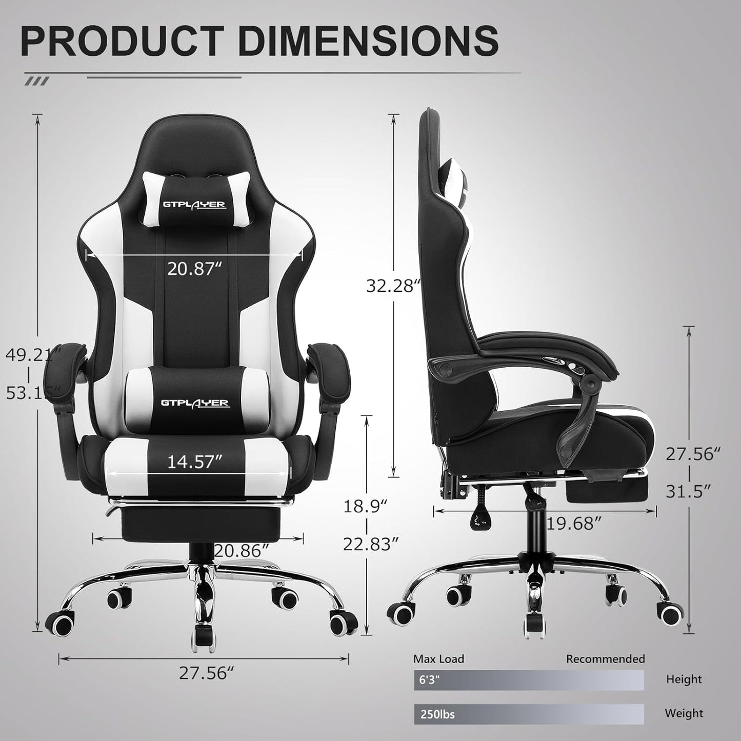 Gaming Chair, Computer Chair with Footrest and Lumbar Support, Height