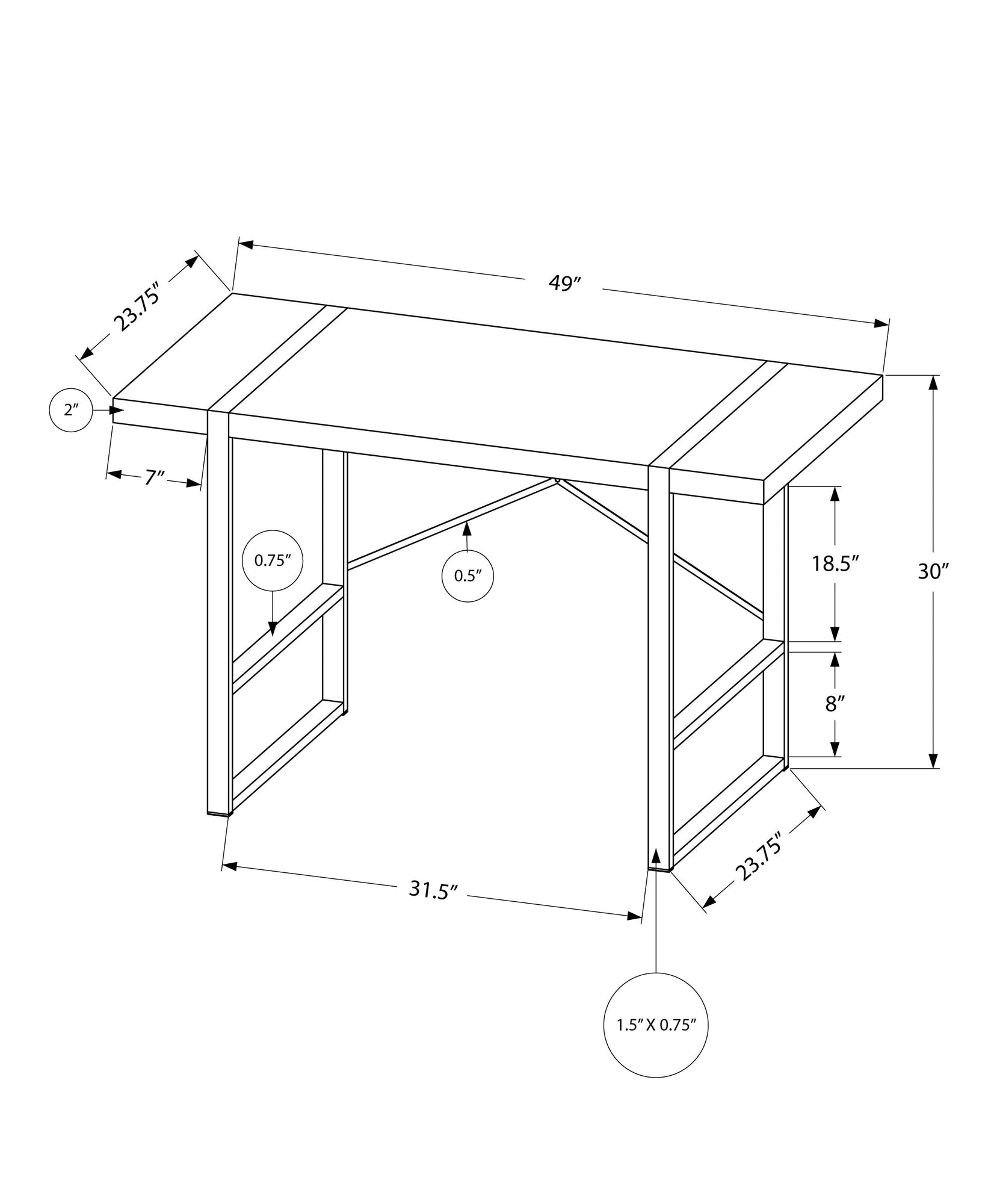 23.75inches x 49inches x 30inches GreyBlack Metal  Computer Desk
