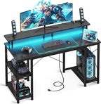 48 Inch Computer Desk with Power Outlets & LED Lights, Gaming Desk