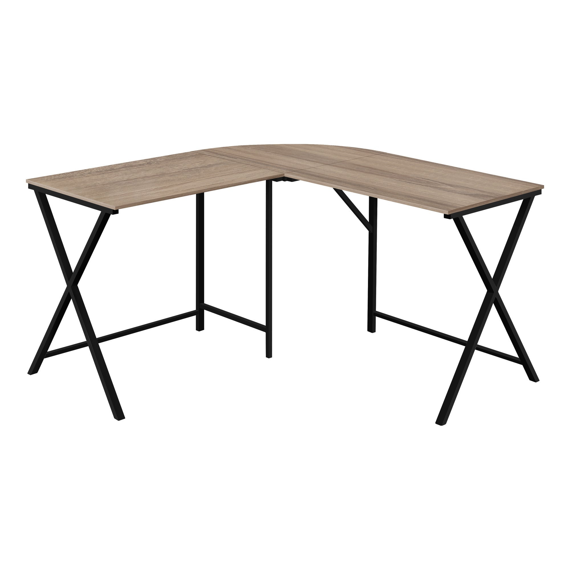 55inches Dark Taupe Top and Black Metal Corner Computer Desk