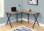 55inches Dark Taupe Top and Black Metal Corner Computer Desk