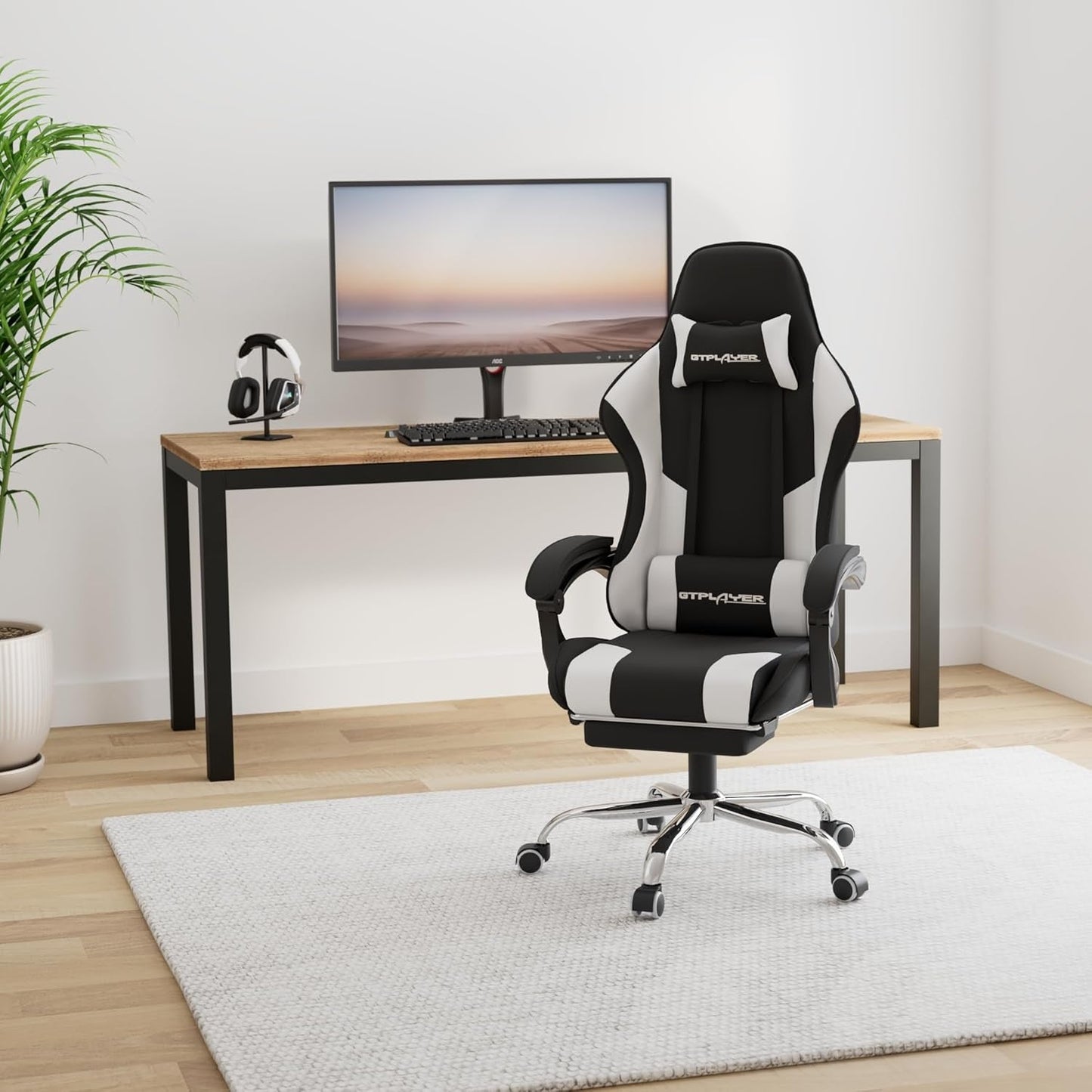 Gaming Chair, Computer Chair with Footrest and Lumbar Support, Height