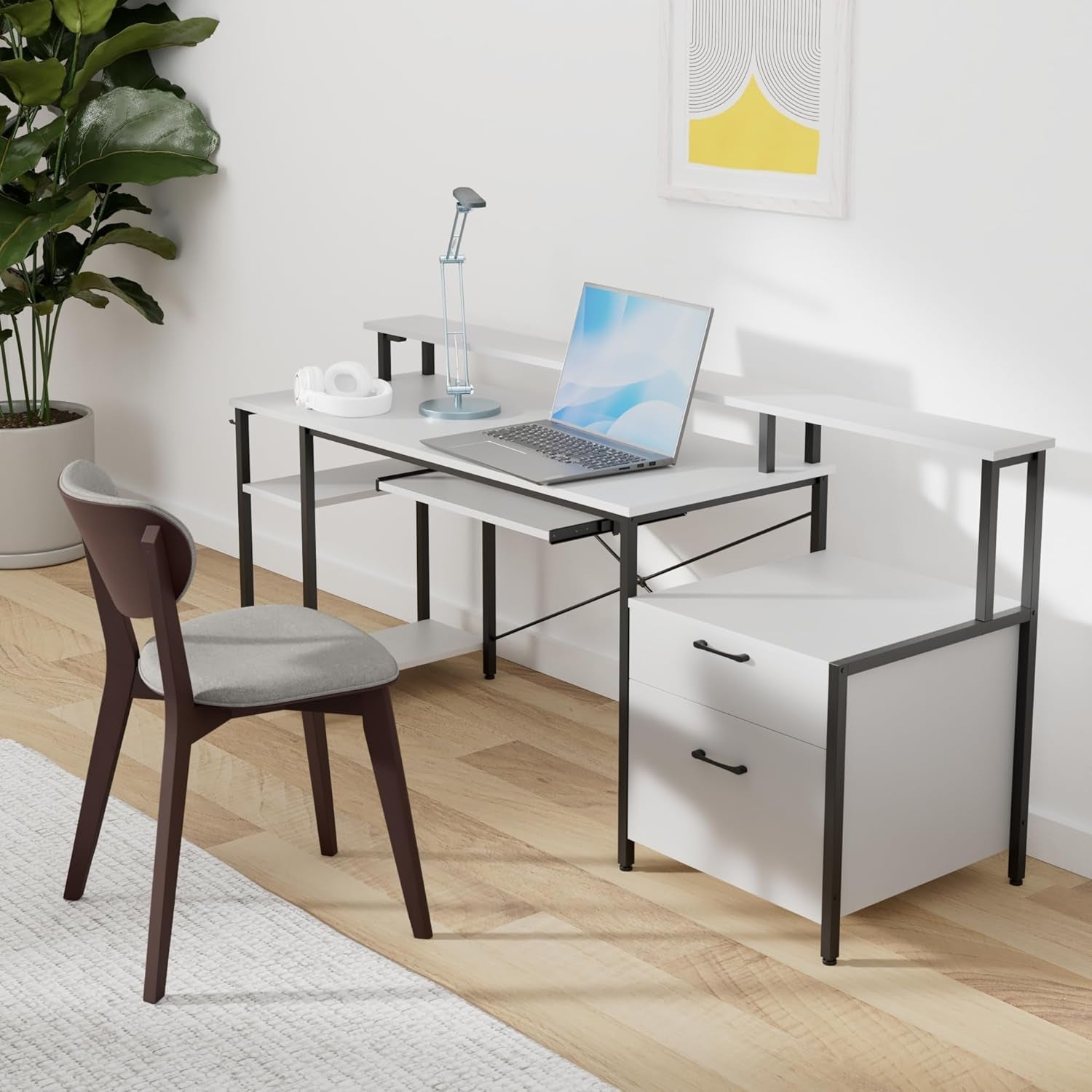 Spacious Computer Desk with LED Light and Storage-1