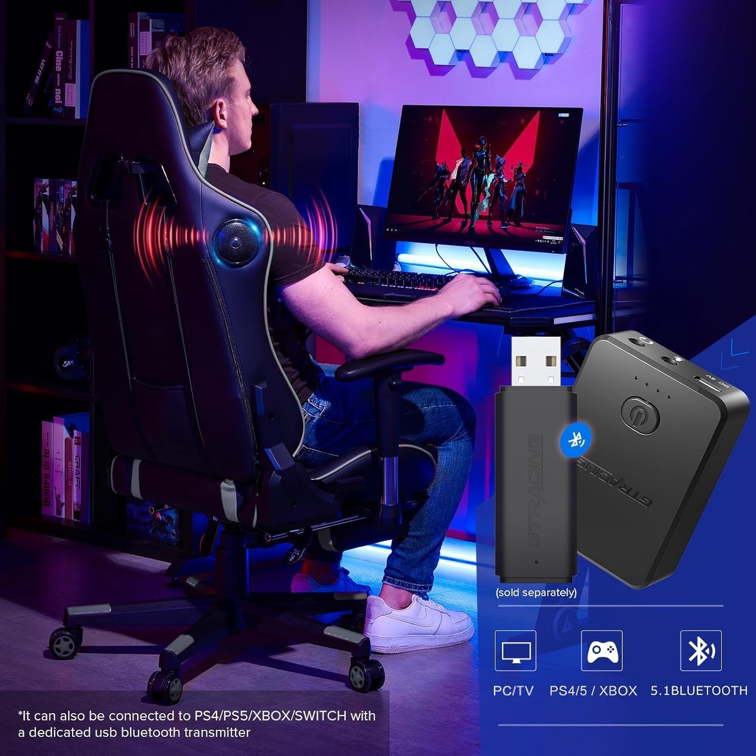 Gaming Chair with Footrest Speakers Video Game Chair Bluetooth Music Heavy Duty Ergonomic Computer Office Desk Chair (Gray)-4
