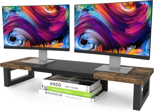 Dual Monitor Stand Riser, Wood and Steel Monitor Stand Riser, Computer