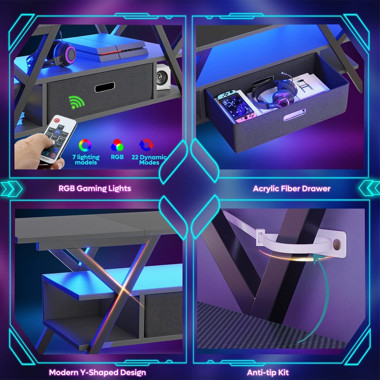 Carbon Fiber Black LED Gaming TV Stand-4
