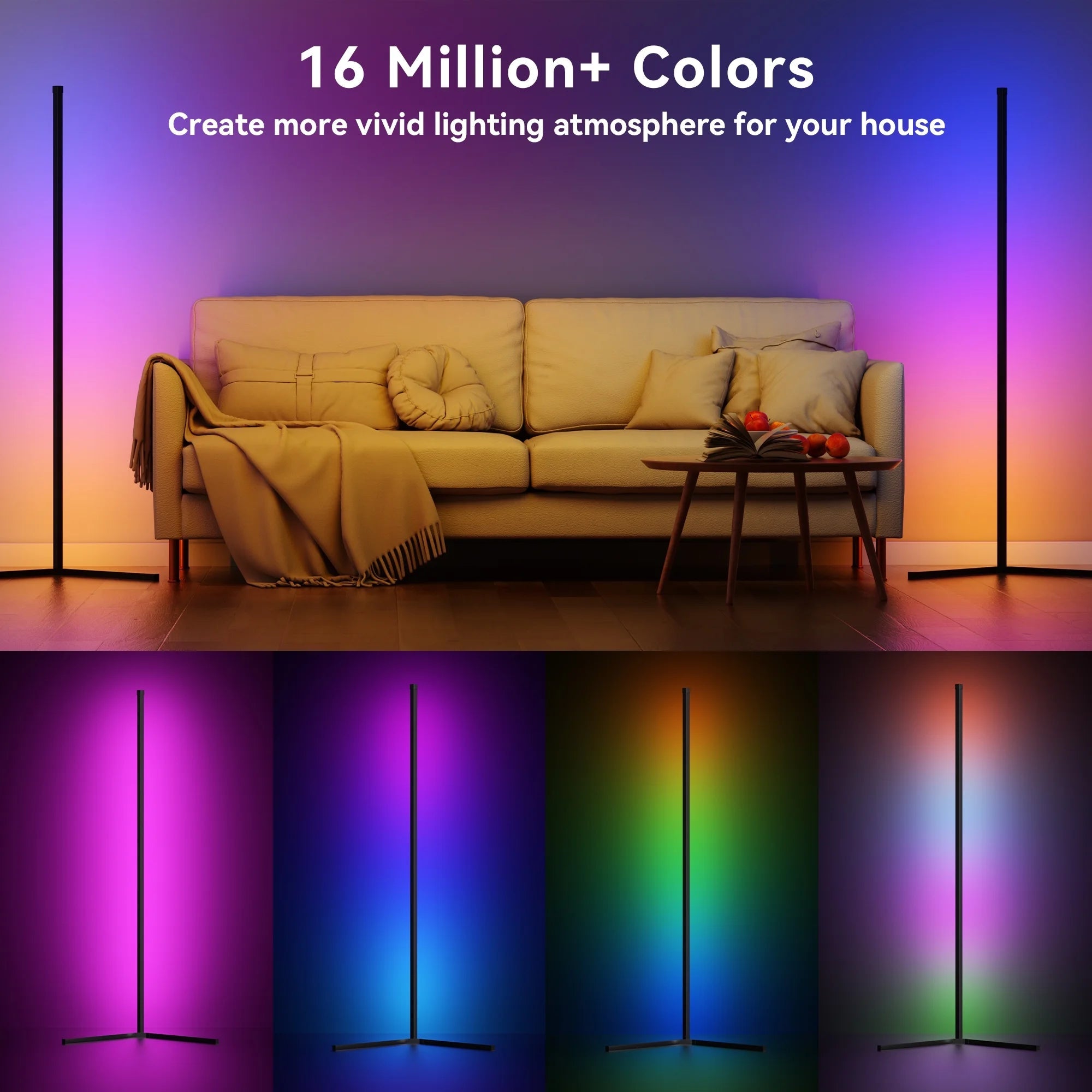 Led Corner Floor Lamp, Smart RGB Floor Lamp with App&Remote, 16