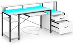Spacious Computer Desk with LED Light and Storage-0