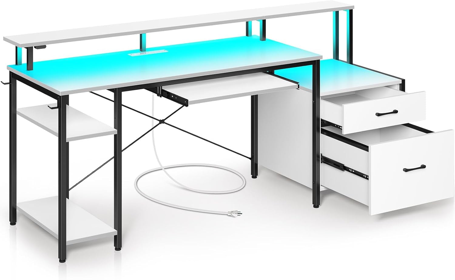 Spacious Computer Desk with LED Light and Storage-0