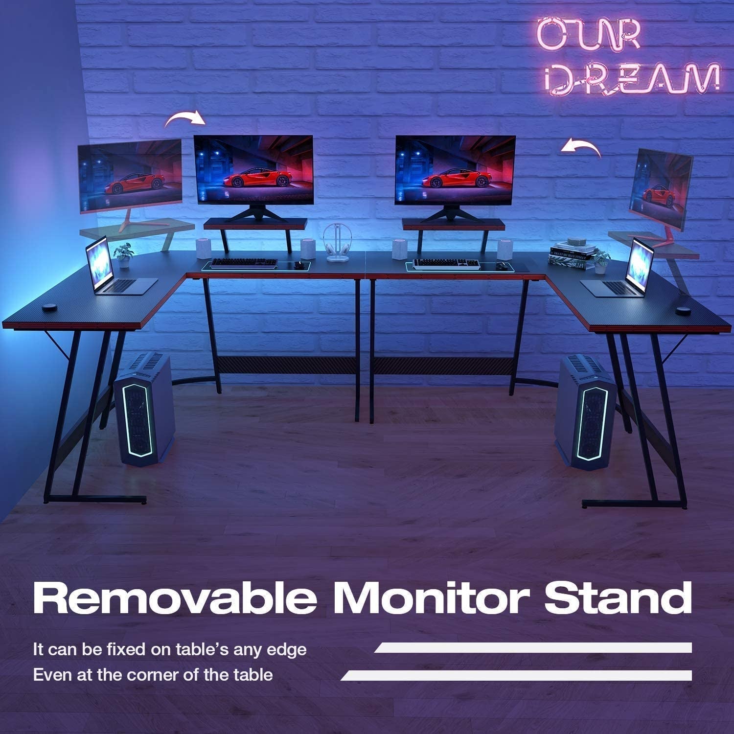 L Shaped Gaming Desk Computer Corner Desk PC Gaming Desk Table with