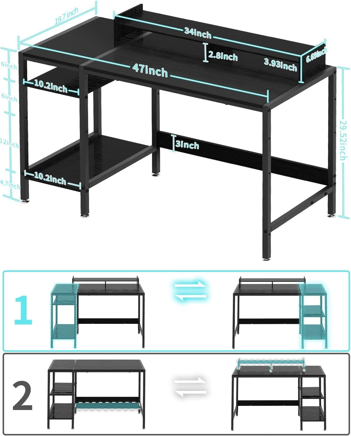 Computer Desk - 47” Gaming Desk, Home Office Desk with Storage, Small