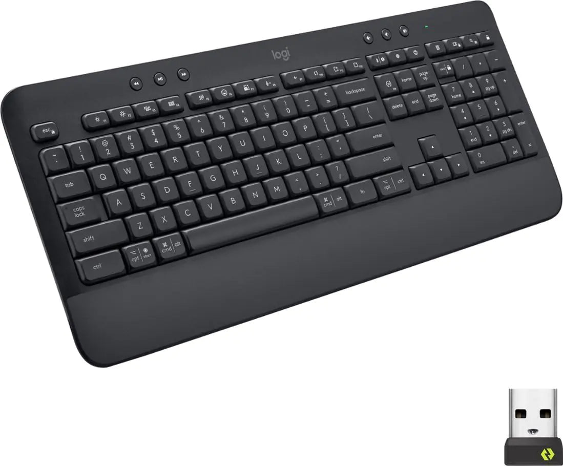 Logitech Signature K650 Comfort Full-Size Wireless Keyboard with Wrist Rest BLE Bluetooth or Logi Bolt USB Receiver - Graphite (Renewed)