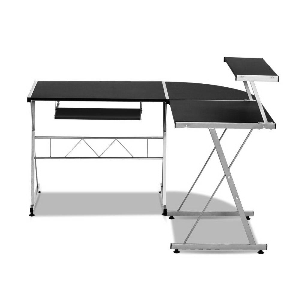 Artiss Computer Desk L-Shape Keyboard Tray Shelf Black