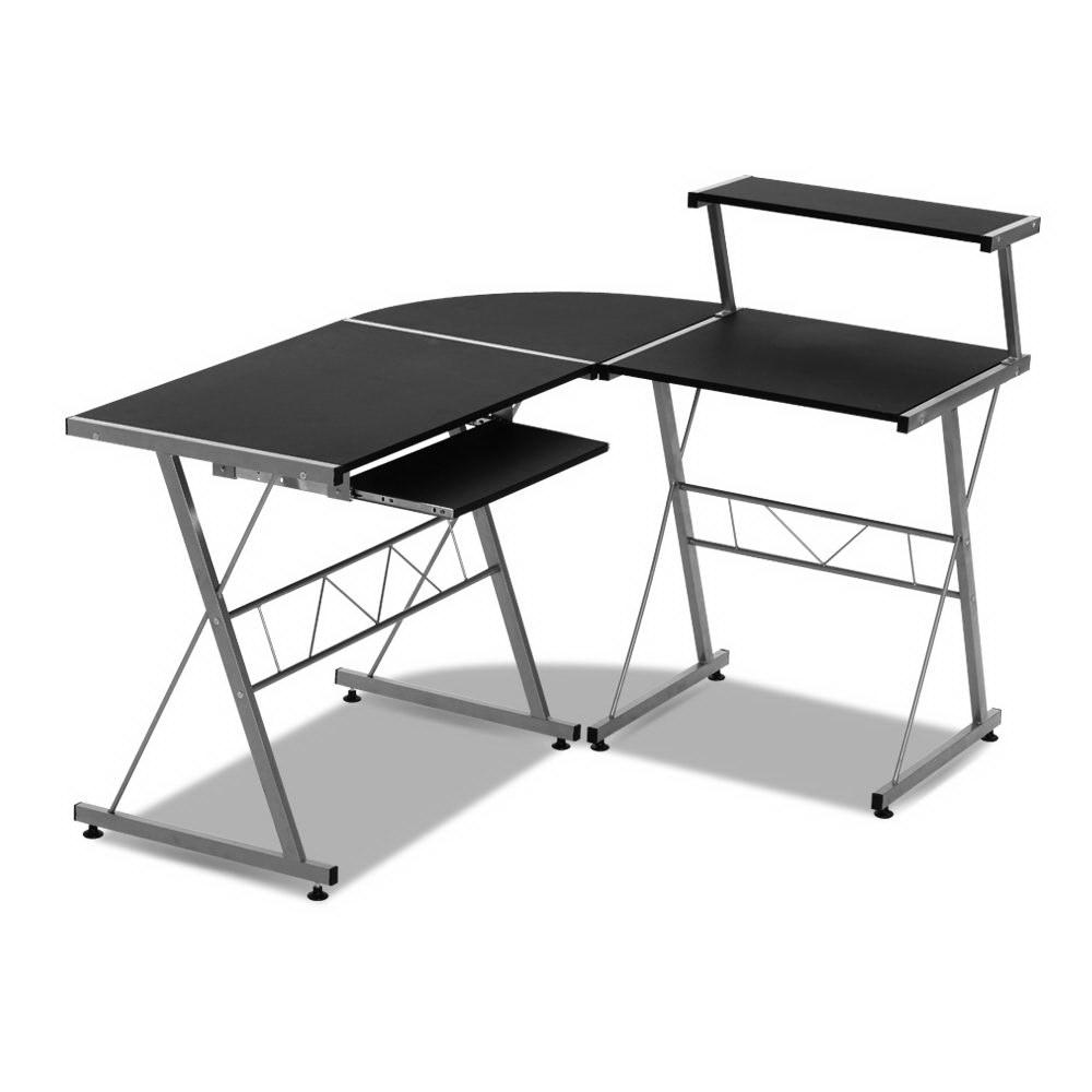 Artiss Computer Desk L-Shape Keyboard Tray Shelf Black