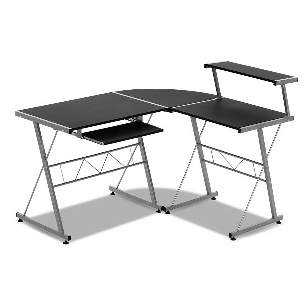 Artiss Computer Desk L-Shape Keyboard Tray Shelf Black