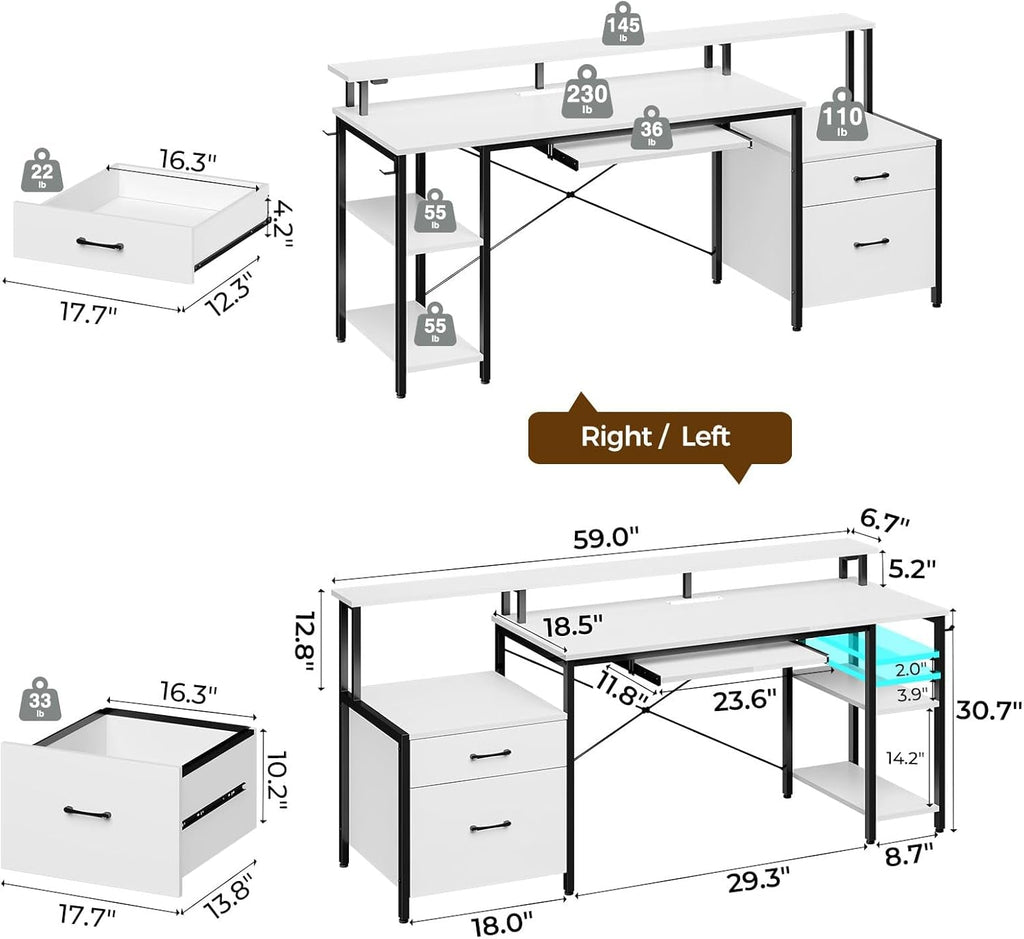 Spacious Computer Desk with LED Light and Storage-2
