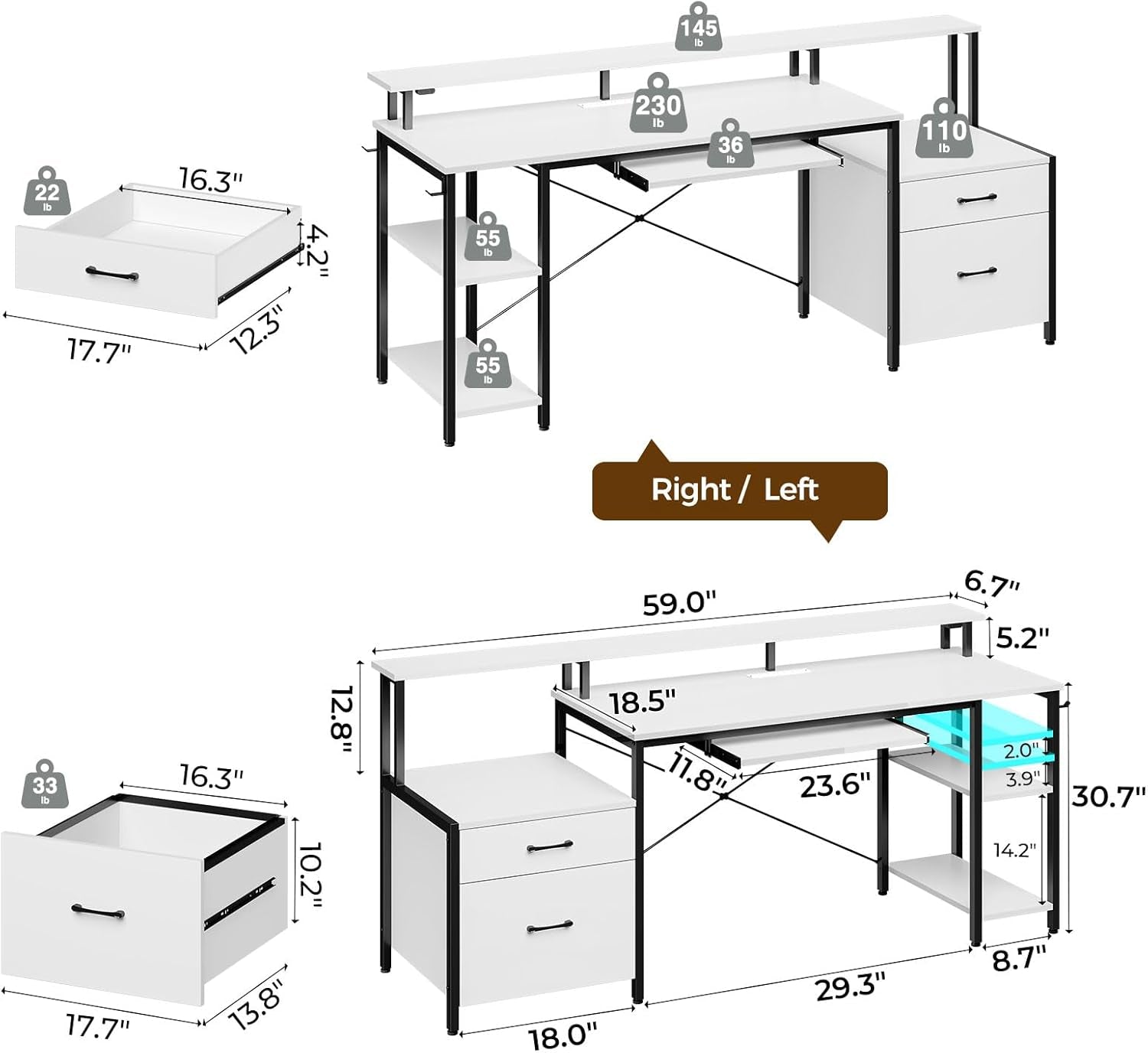 Spacious Computer Desk with LED Light and Storage-2