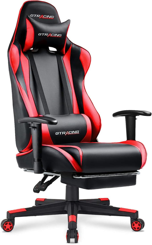 Gaming Chair with Footrest, Ergonomic Computer Game Desk Chair, Reclining Gaming Chair Seat Height Adjustment, Swivel Rocker with Headrest and Lumbar (Brickred)-0