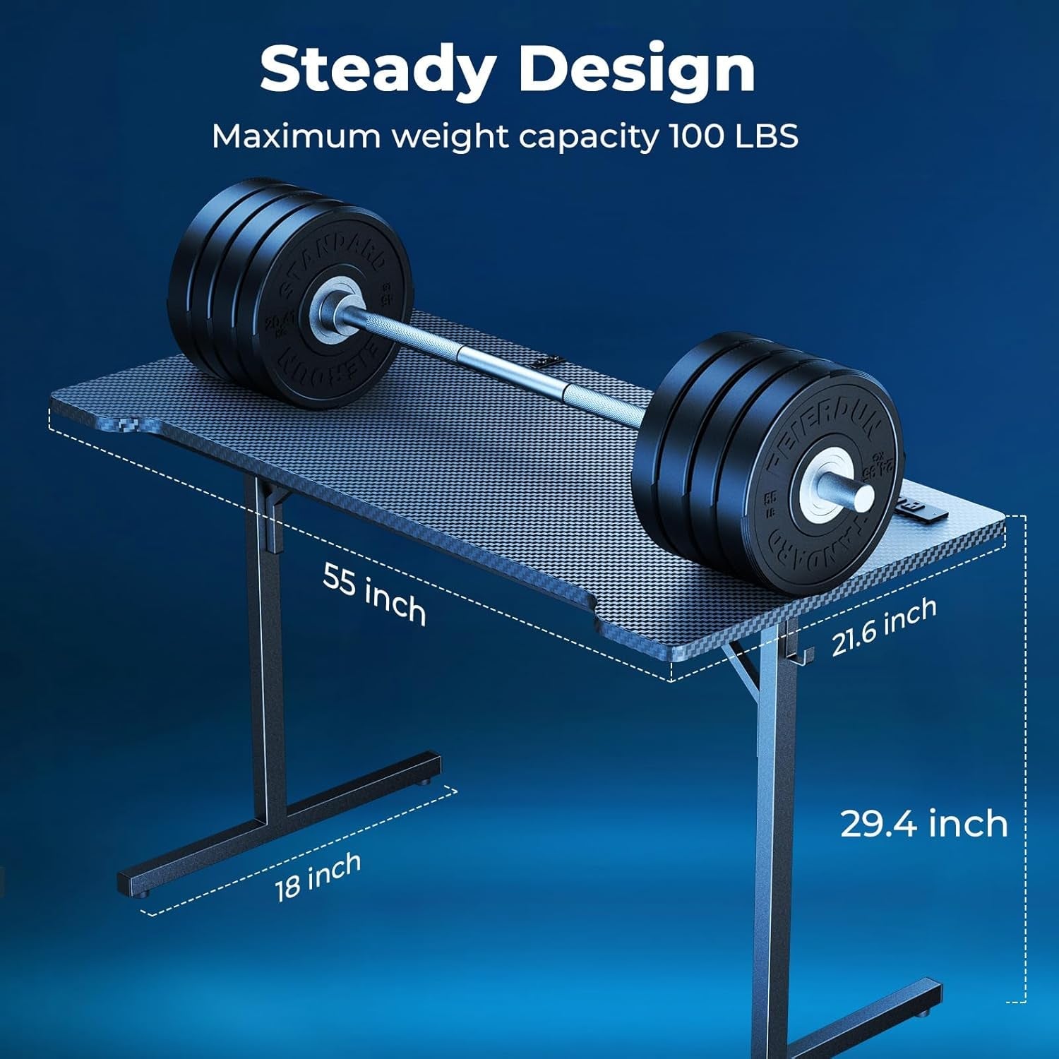 Small Gaming Desk with LED Lights & Power Outlets, 55 Inch Computer Desk with Monitor Stand, PC Gaming Table with Carbon Fiber, Black-1