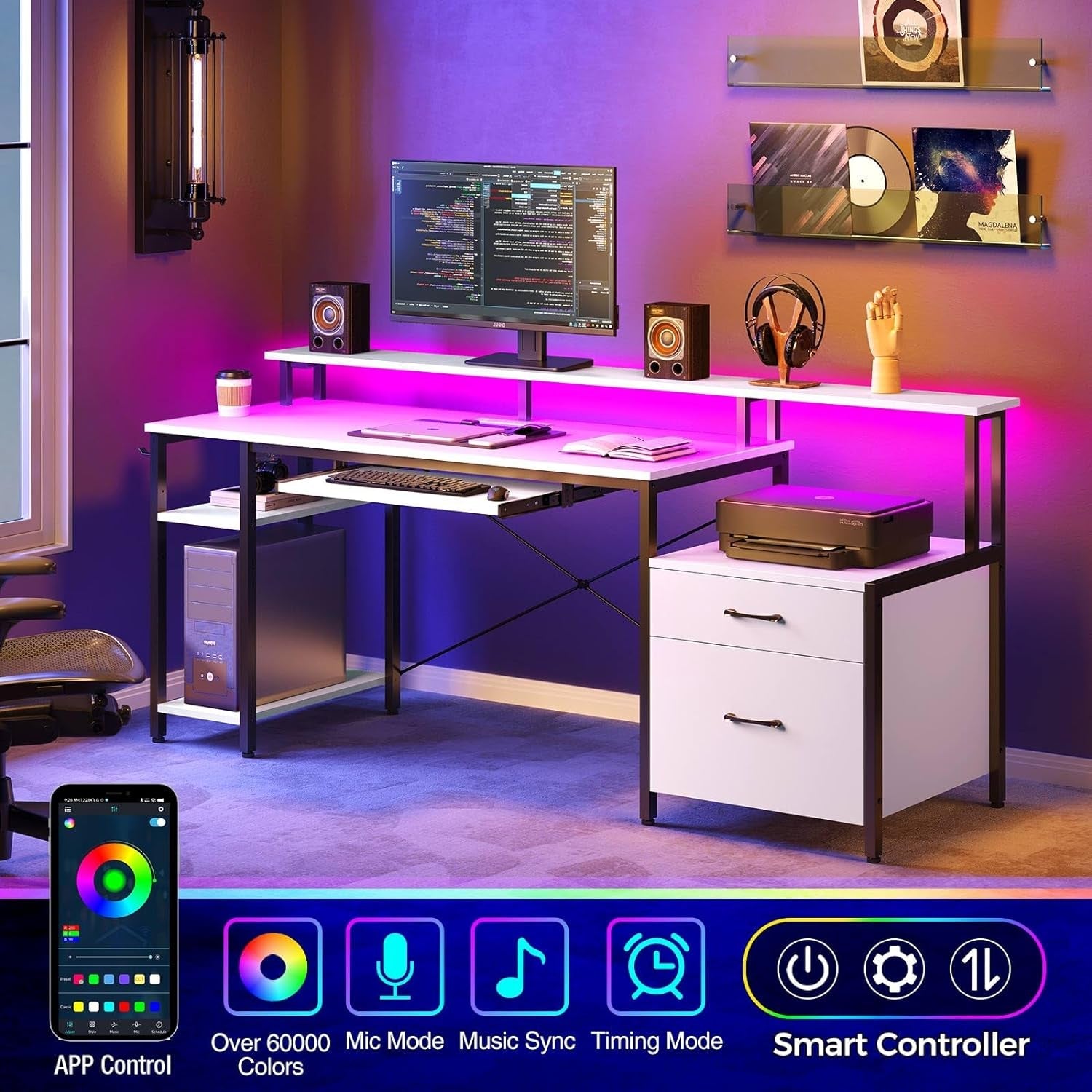 Spacious Computer Desk with LED Light and Storage-3
