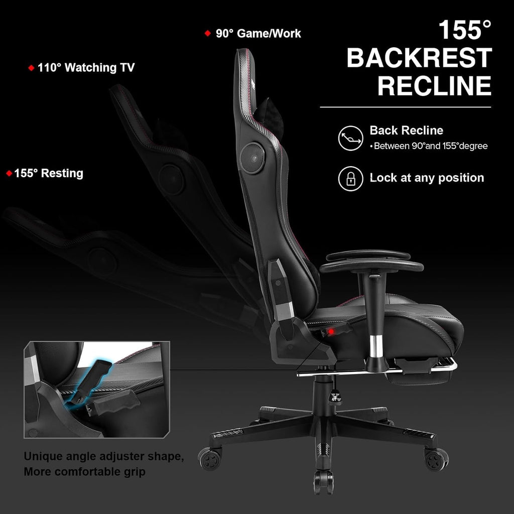 Gaming Chair with Footrest Speakers Video Game Chair Bluetooth Music