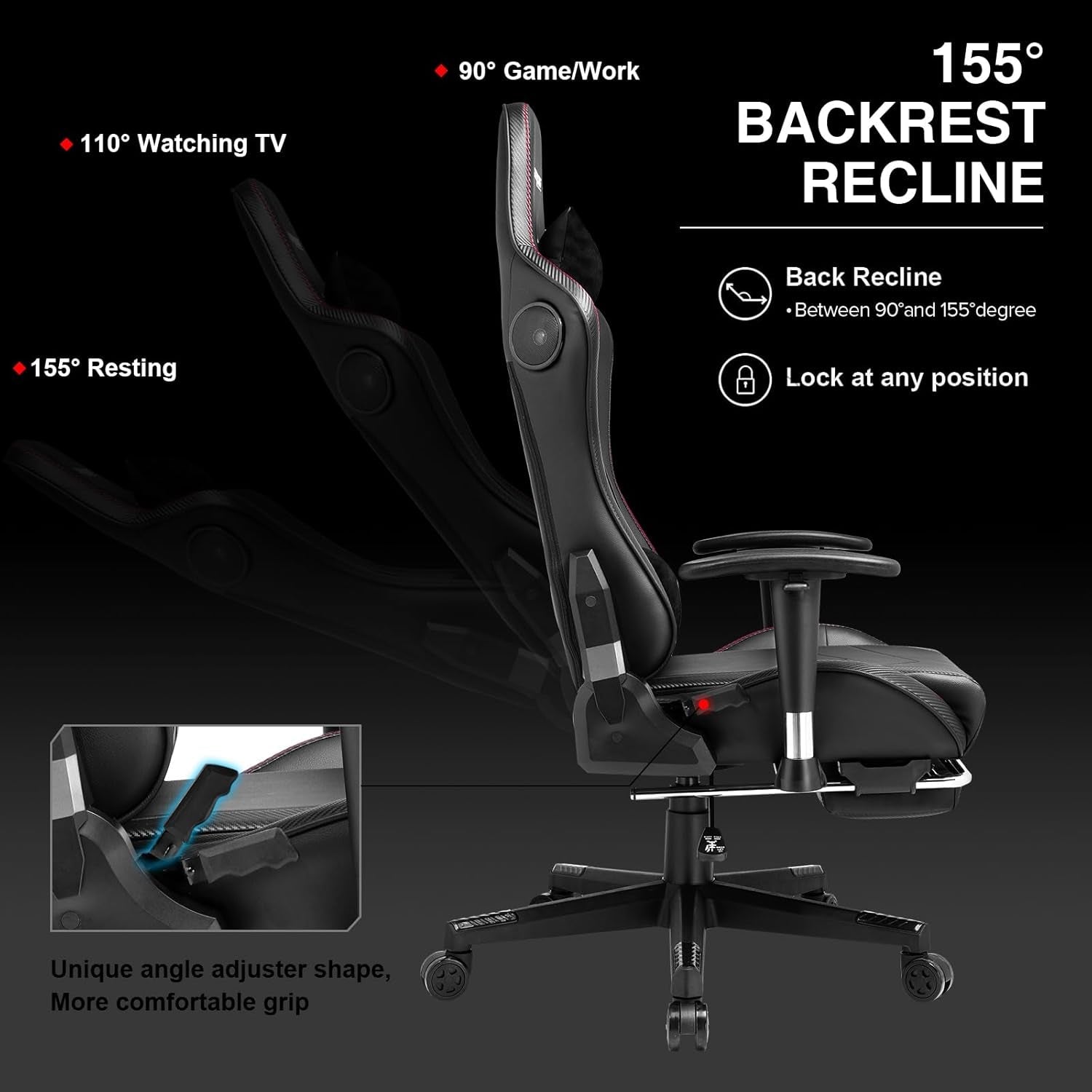 Gaming Chair with Footrest Speakers Video Game Chair Bluetooth Music
