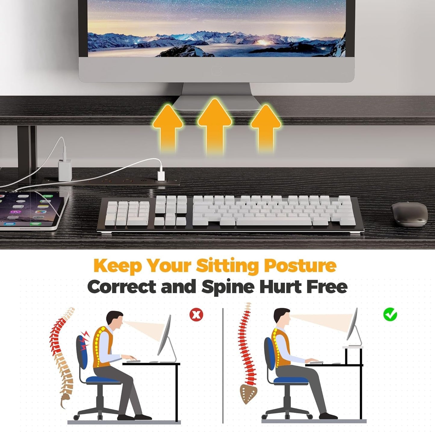 Computer Desk L Shaped 56.7" with LED Lights and Power Outlets,