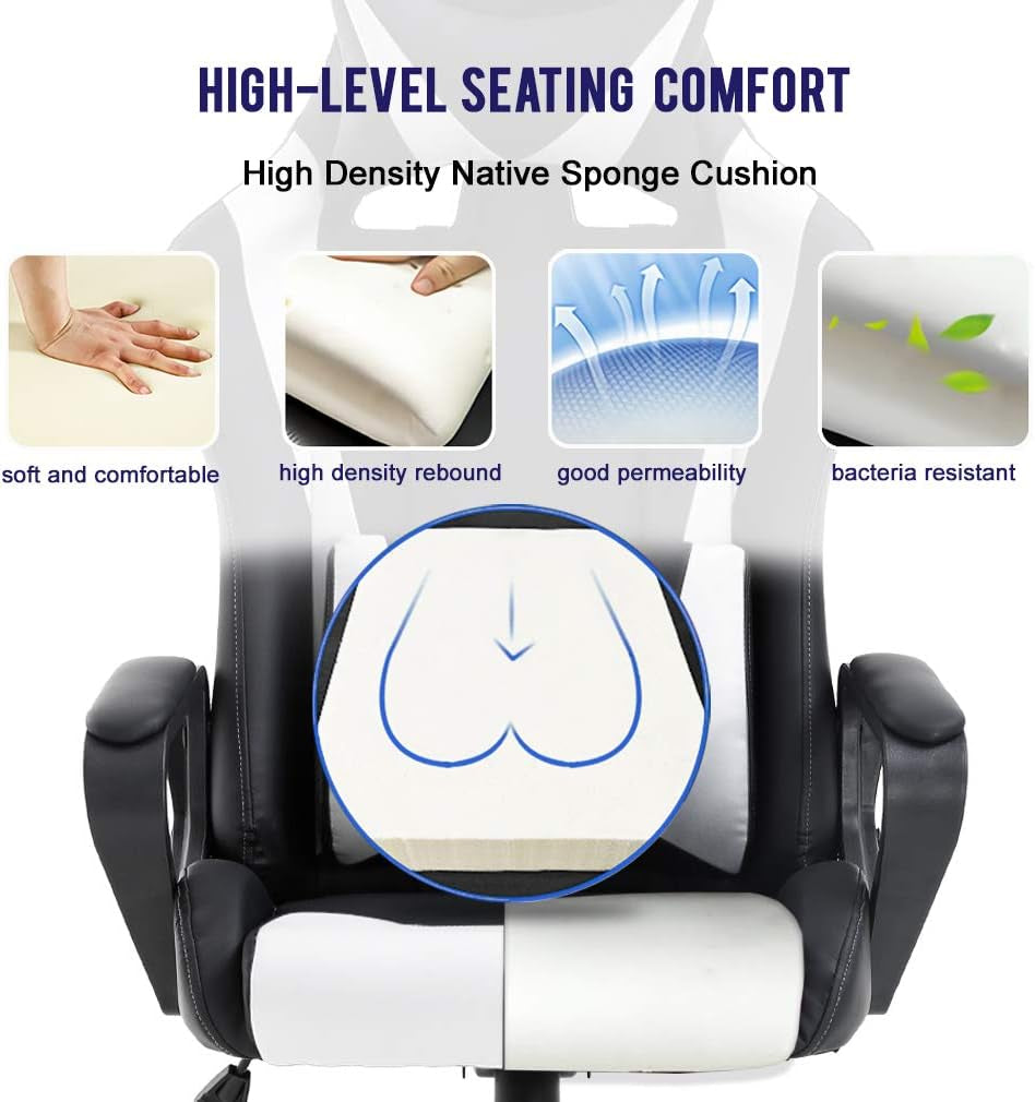 Ergonomic Gaming Chair with Lumbar Support (White)-3