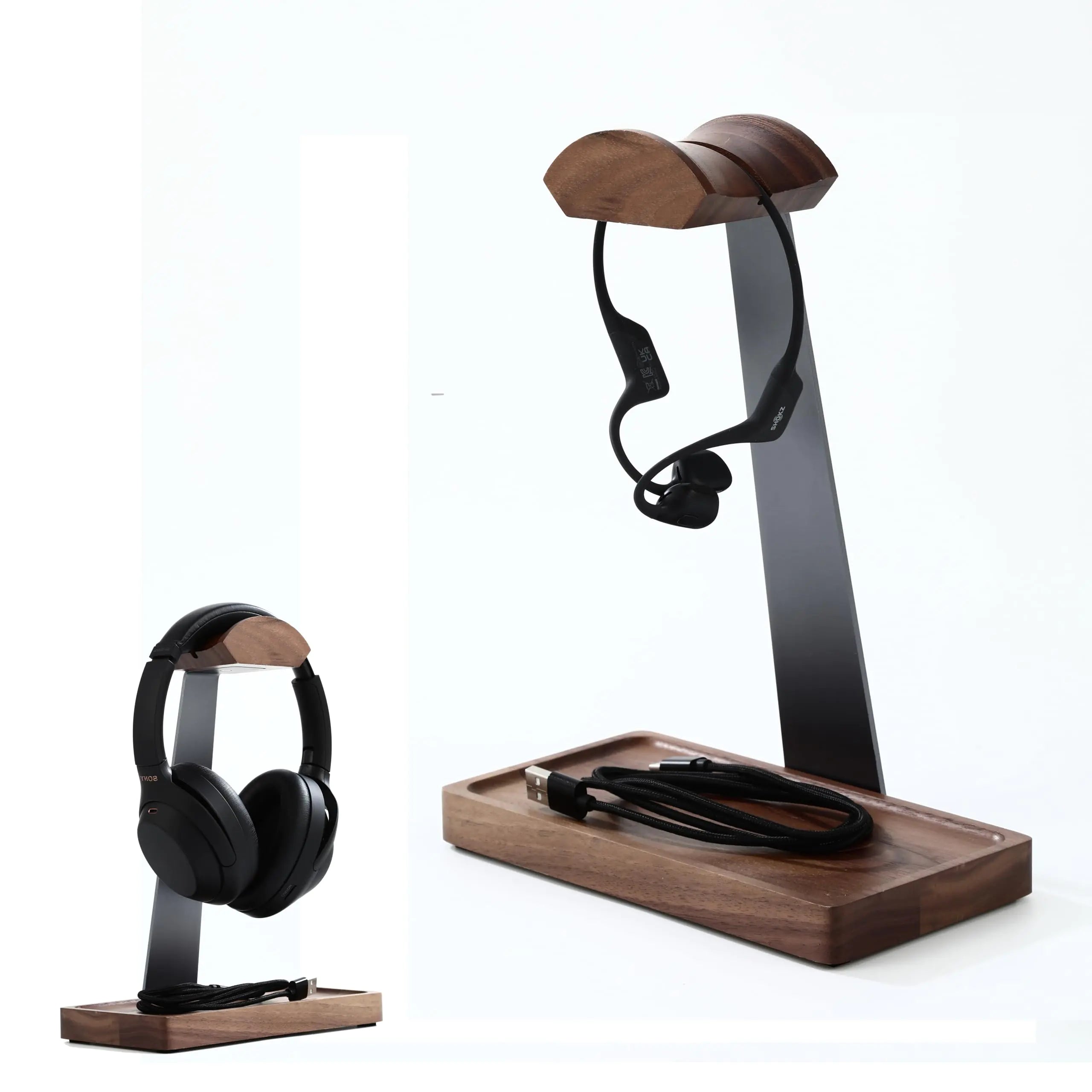 NIRVASH Walnut Headphone Stand Wood Headset Stand for Desk Gaming Headphone Holder with Storage Base for Airpod max Bose Razer Sennheiser Shure Jabra JBL AKG Vintage Accessory Gift for Men